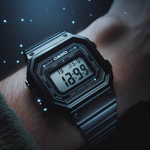 Stylish Casio Watch with Black Strap and Silver Dial