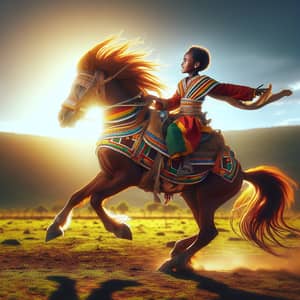 Ethiopian Boy in Traditional Clothing Riding Horse