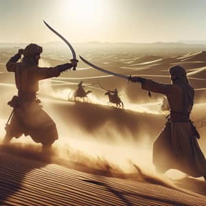 Medieval Middle-Eastern Warriors Duel in Desert Environment