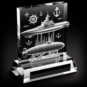 Transparent Acrylic Prism Trophy with Warship and Submarine Design