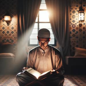 Peaceful Image of a Muslim Reading the Quran