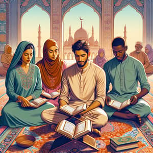 Diverse Muslims Reading Quran | Religious Harmony Scene