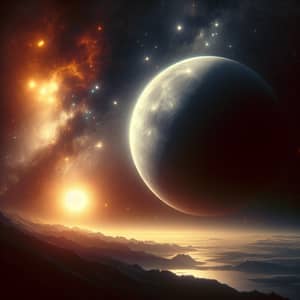 Moon and Sun in Cosmic Harmony | Space Scene Art