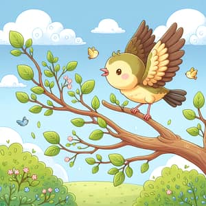 Charming Bird Taking Flight from Tree Branch