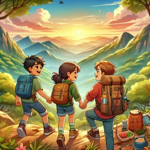 Childhood Friends' Mountain Adventure and Picnic Story