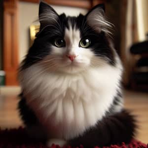 Vigilant Black and White Tuxedo Cat | Cozy Home Scene