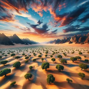 Desert Landscape with Verdant Trees | Majestic Mountains