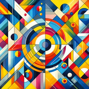 Vibrant Geometric Abstract Painting with Triangles, Squares, and Circles