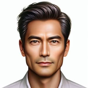 Handsome Euro-Asian Man Portrait in His 40s with Charming Features