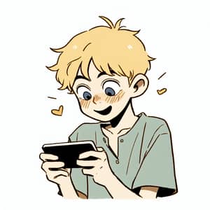 Disney-Style Blonde Boy Watching Phone with Love