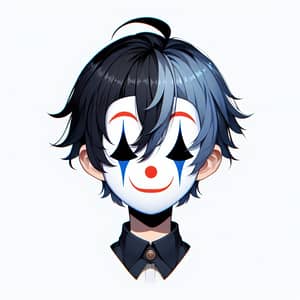 Anime Boy with Blue and Black Hair Mime Mask Concept Art