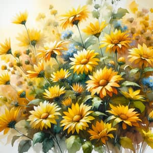 Radiant Yellow Flowers Watercolor Painting