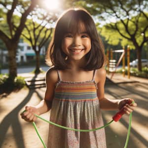 Young Asian Girl Enjoying Sunny Day in Park