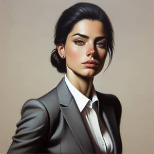 Greek Woman in Professional Attire | Confident Oil Painting
