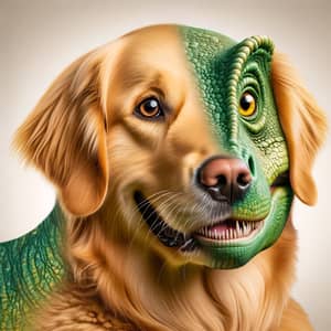 Golden Retriever and Green Dinosaur Hybrid Creature
