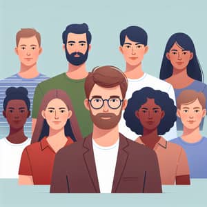 Diverse Group of Eight People | Men with Glasses, Women of Various Descent