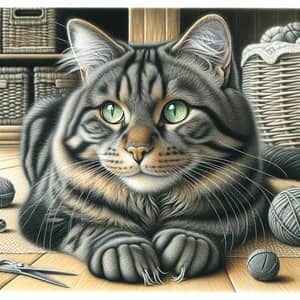 Detailed Depiction of a Domestic Cat | Vibrant Green Eyes & Sharp Claws