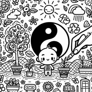 Cute Harmony with Nature Doodle for Poster Design