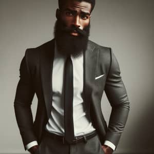 Confident Bearded Business Man in White Shirt and Gray Suit