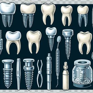 Dental Icons Collection: Implants, Pins, Filling & Prosthetics