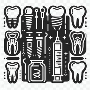Line Art Dental Icons: Implants, Pins, Filling & Prosthodontics