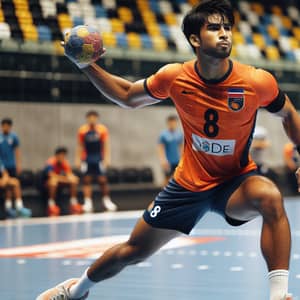 Dynamic South Asian Male Handball Player in Action | Game Intensity