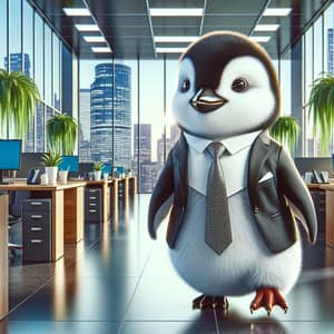Charismatic Penguin in Sophisticated Suit and Tie at Corporate Office