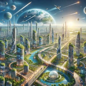 Earth 2176: Ultra-Modern Eco-Friendly Cityscape and Spaceships