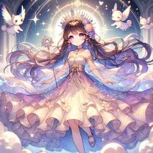 Anime Goddess - Heavenly Anime-Style Character with Celestial Scepter