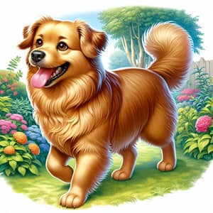 Medium-Sized Golden Fur Domestic Dog Illustration