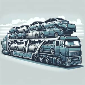 Car Hauler Transporting Sedans, Pickup Trucks, and SUVs Across Country