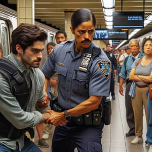 Subway Station Police Officer Apprehends Thief Scene