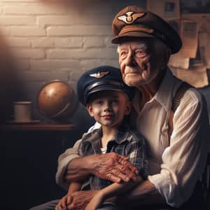 Veteran War Grandfather Embracing Pilot Grandson | Family Love Scene