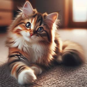 Medium-Sized Fluffy Orange and White Striped Cat | Playful Pose