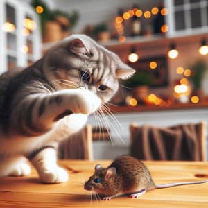 Playful Cat Punching Mouse - Fun Pet Interaction