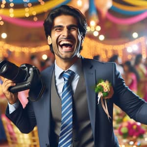 Enthusiastic South Asian Wedding Photographer Dancing