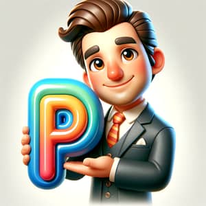 Cute Cartoon Businessman with 3D Bubble Letter P