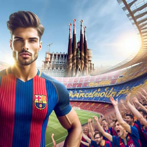 Male Soccer Player in Iconic Barcelona Stadium | Team Fans Cheering