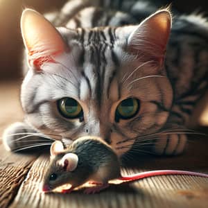Grey Striped Cat Preying on Mouse | Food Chain Demonstration