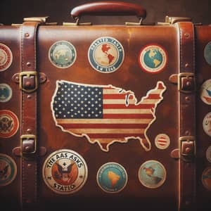 Vintage Leather Suitcase with Global Destination Stickers