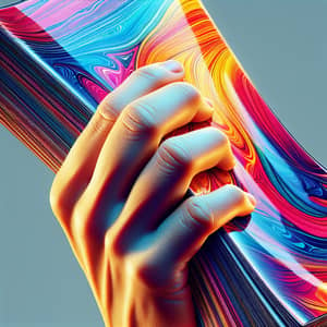 Vibrant Colors: Human Hand Grasping Glossy Paper
