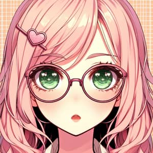 Girl with Green Eyes Wearing Glasses & Heart-Shaped Hairpin