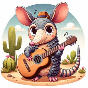 Charming Armadillo Playing Guitar in Texas Desert Scene