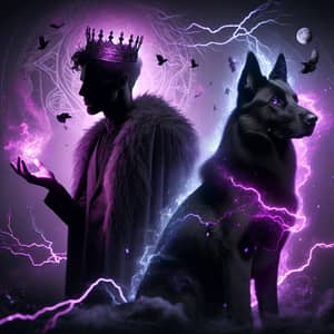 Mystical Shadow Dog and Human Monarchs with Purple Lightning