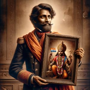Historic Male Public Figure with Ancient Indian Deity Photo