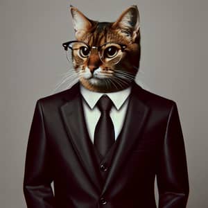 Professional Cat in Black Suit with Smart Glasses