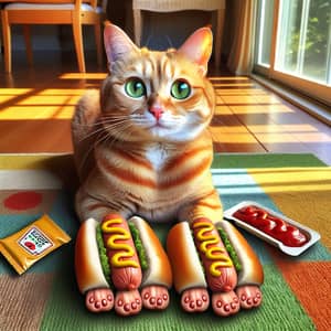 Cat with Hotdogs: Playful Twist on Feline Paws