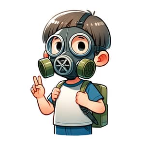 Young Boy Wearing Gas Mask Illustration