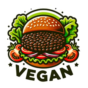 Delicious Vegan Restaurant Logo with Black Bean Patty and Fresh Vegetables