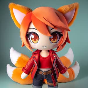 Japanese Animation Style Plush Toy with Orange Eyes and Fox Features